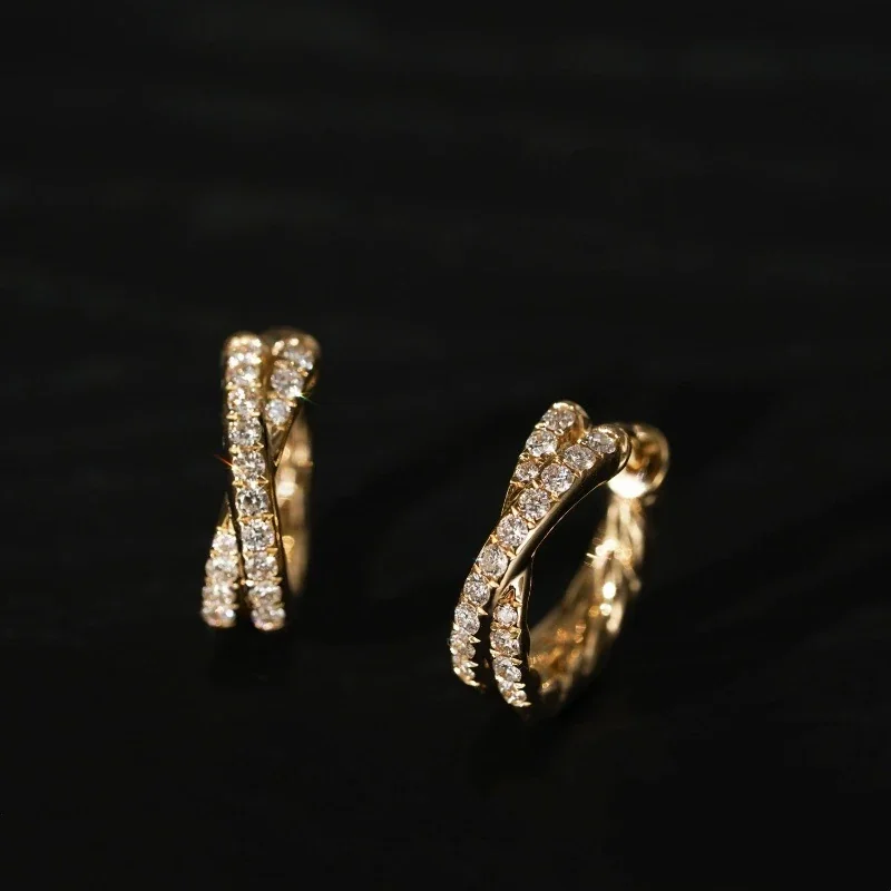 Twisted Double-Row Clear Stone 925 Sterling Silver Hoop Earrings