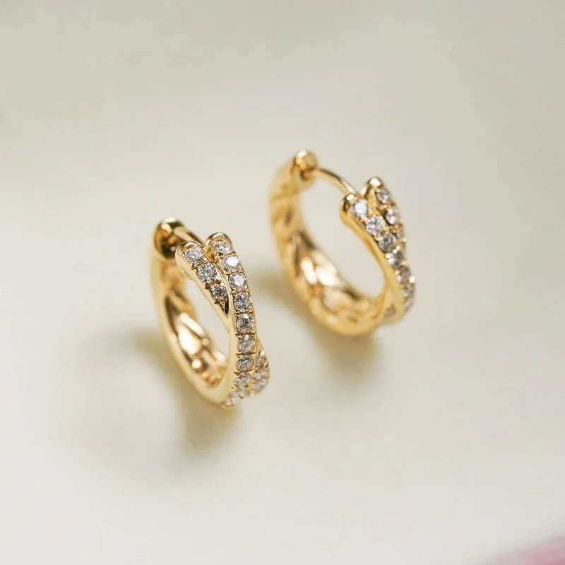 Twisted Double-Row Clear Stone 925 Sterling Silver Hoop Earrings