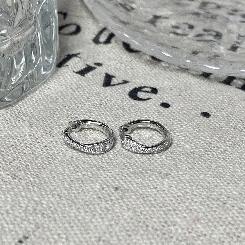 Twisted Double-Row Clear Stone 925 Sterling Silver Hoop Earrings