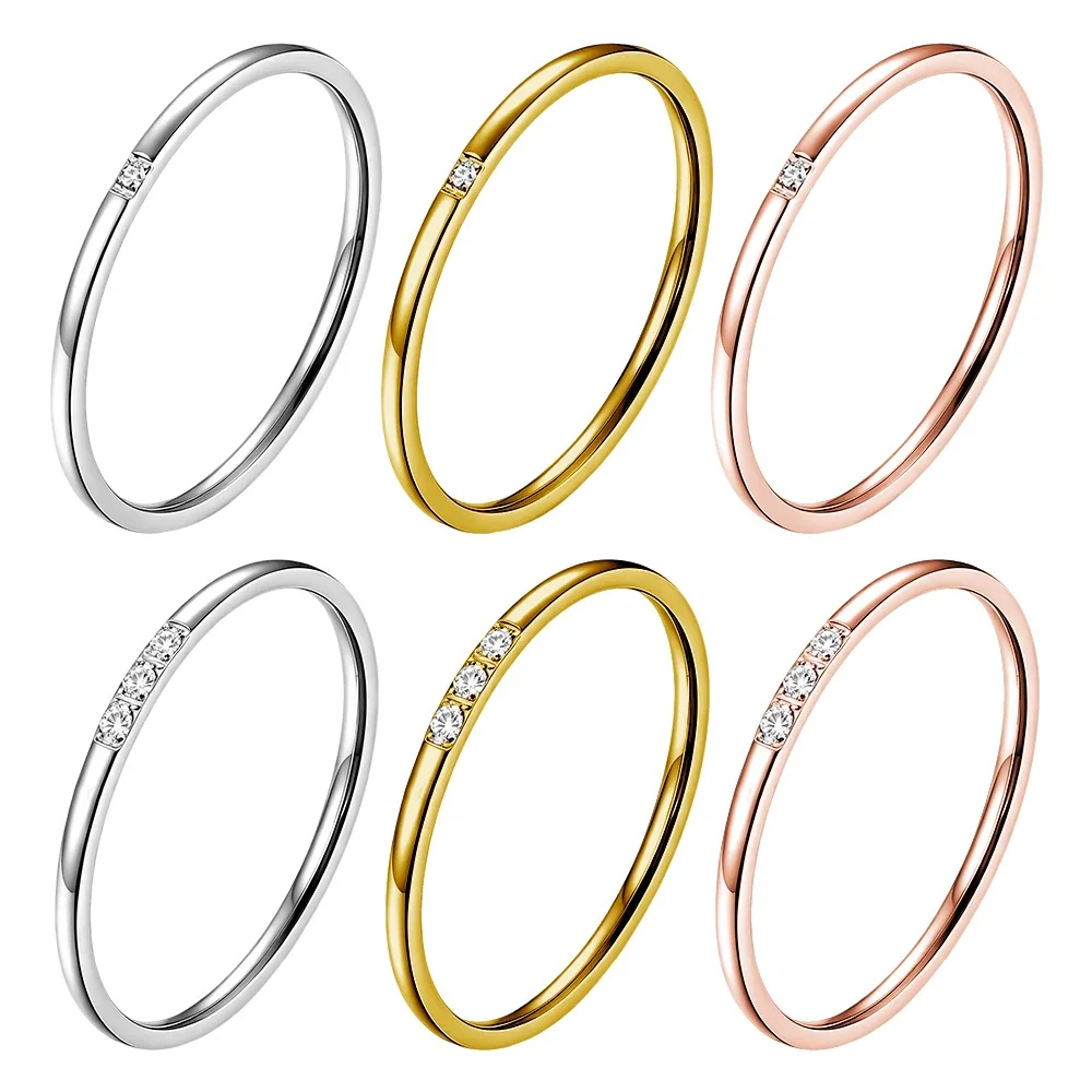 Minimalist Stainless Steel Round Stone Slim Band Ring