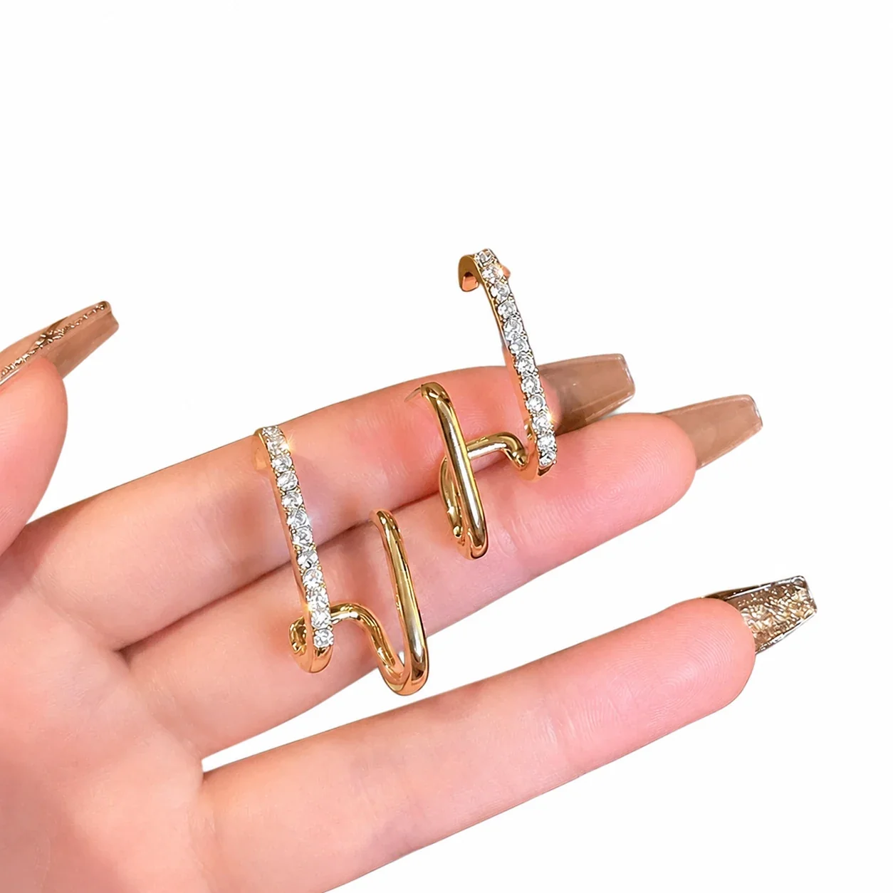 Sculptural Crystal Bar Oval Link Stainless Steel Stud Earrings