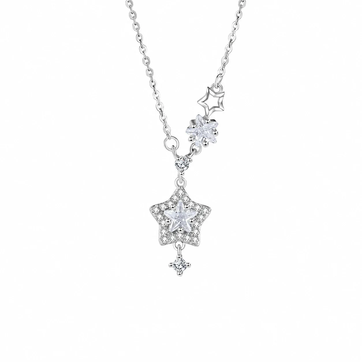 Colar com Pendente de Conjunto de Estrelas Celestial em Prata 925