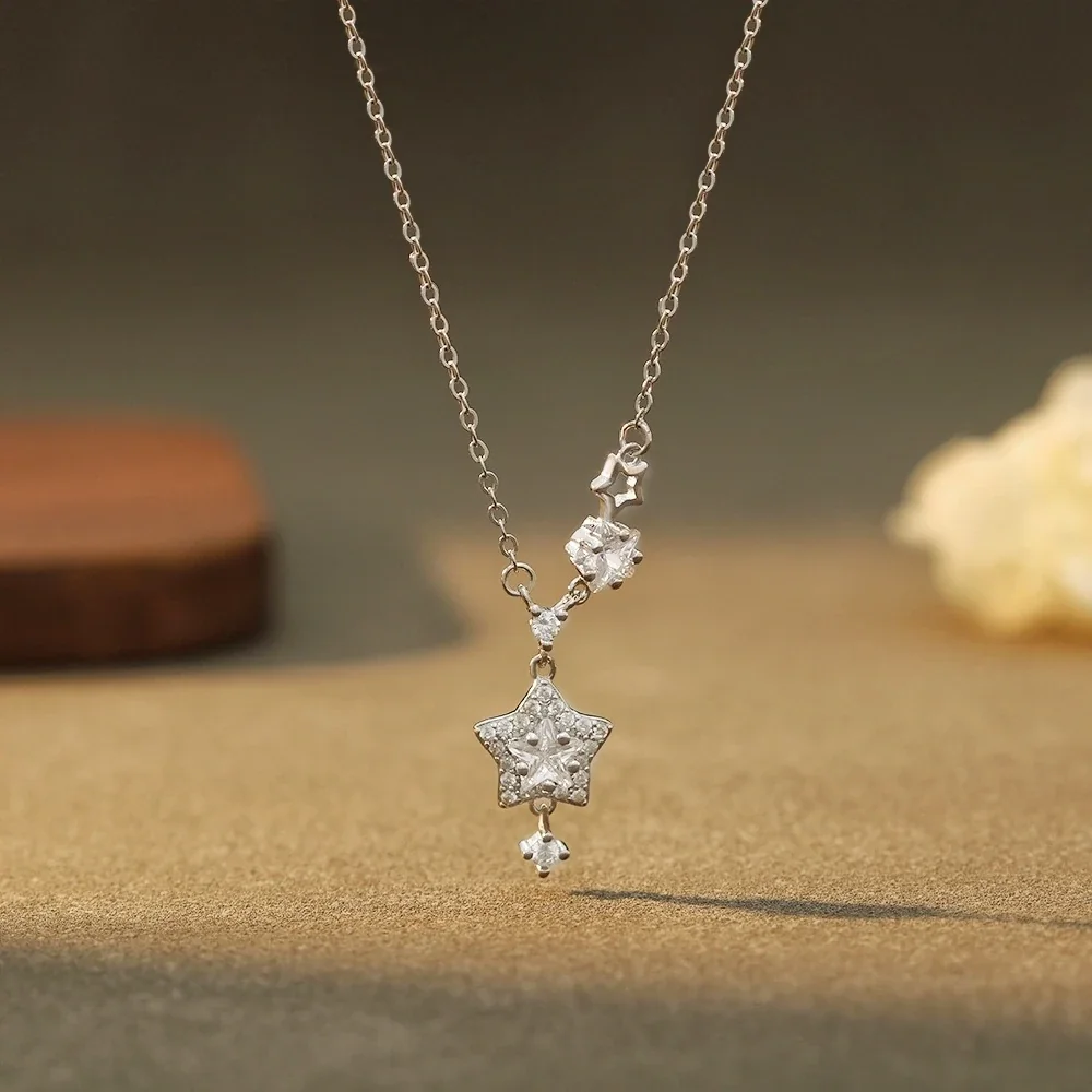 Celestial 925 Sterling Silver Star Cluster Pendant Necklace