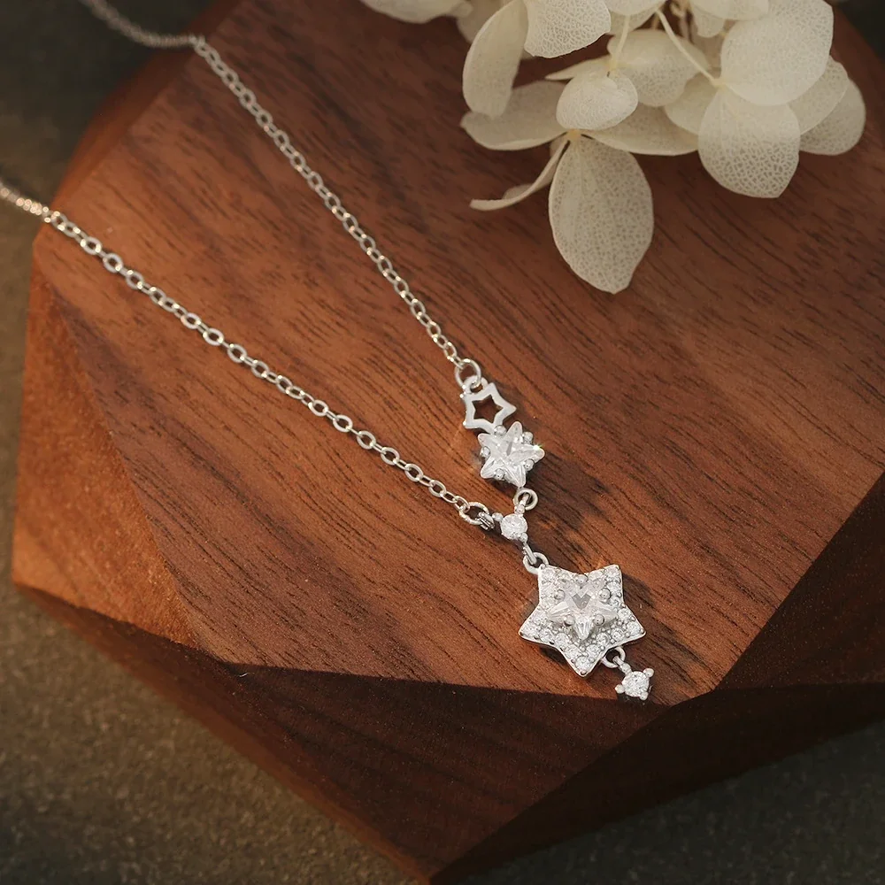 Celestial 925 Sterling Silver Star Cluster Pendant Necklace