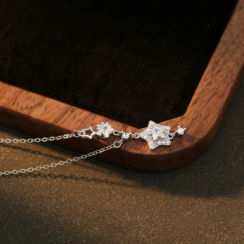 Celestial 925 Sterling Silver Star Cluster Pendant Necklace
