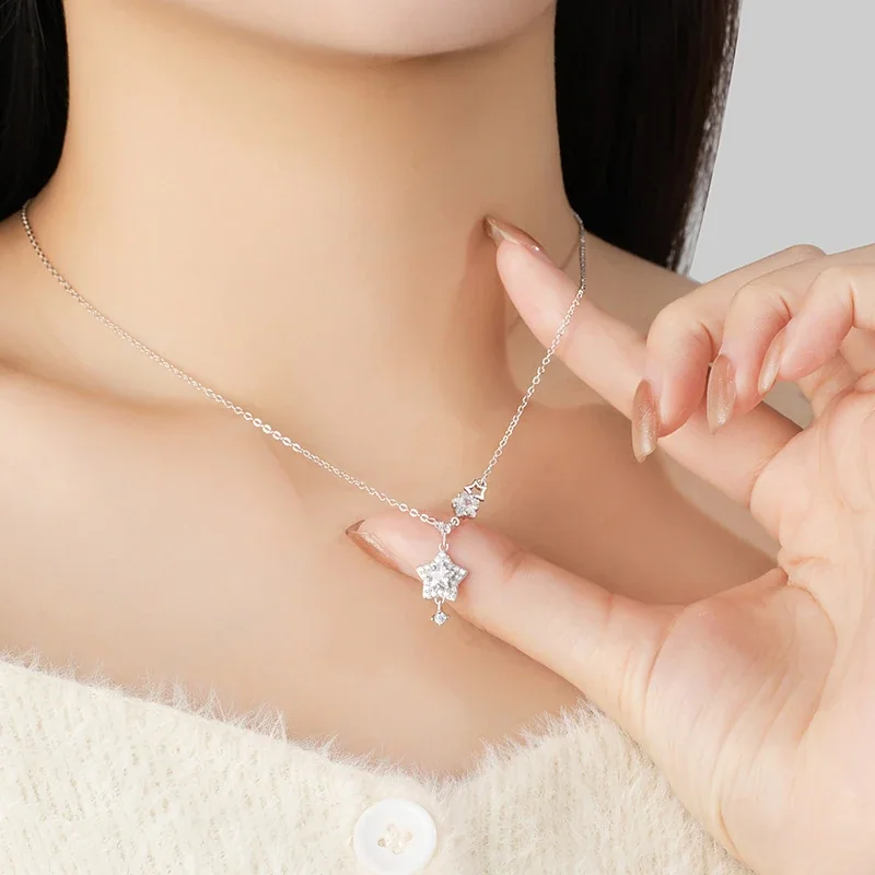 Celestial 925 Sterling Silver Star Cluster Pendant Necklace