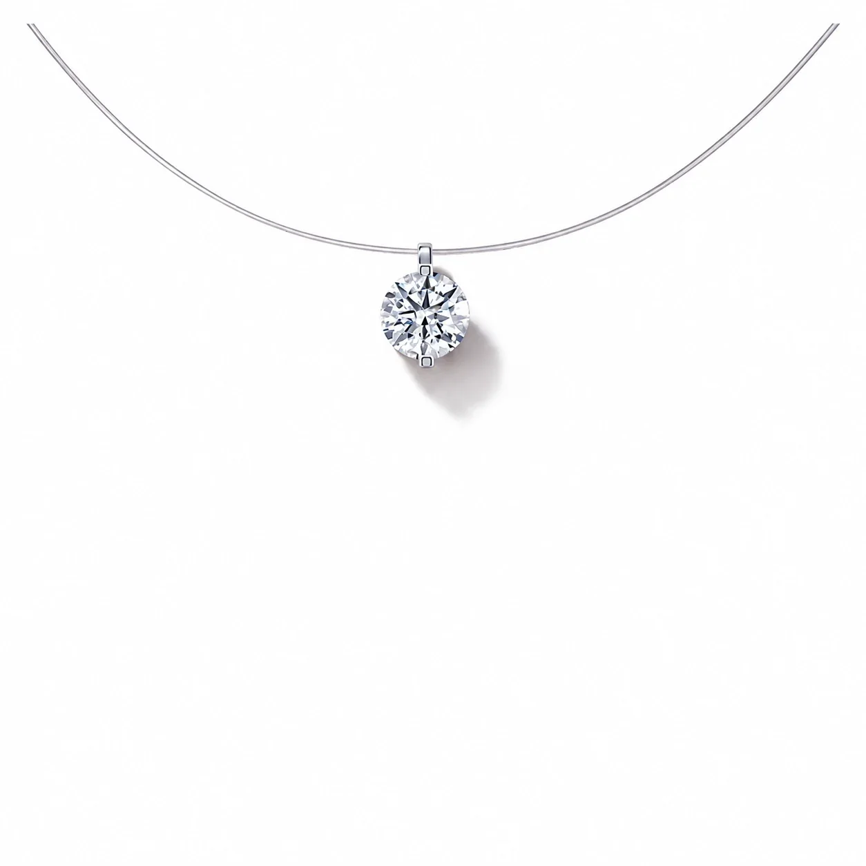 Minimal 925 Sterling Silver Round Solitaire Fish Wire Moissanite Necklace