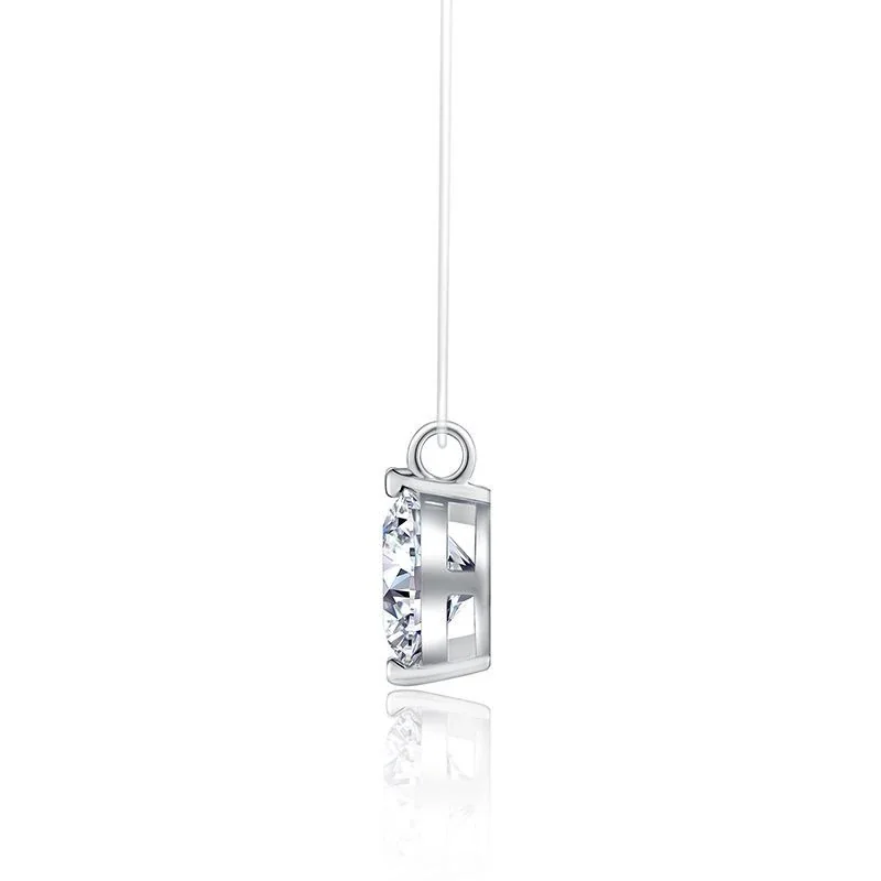 Minimal 925 Sterling Silver Round Solitaire Fish Wire Necklace