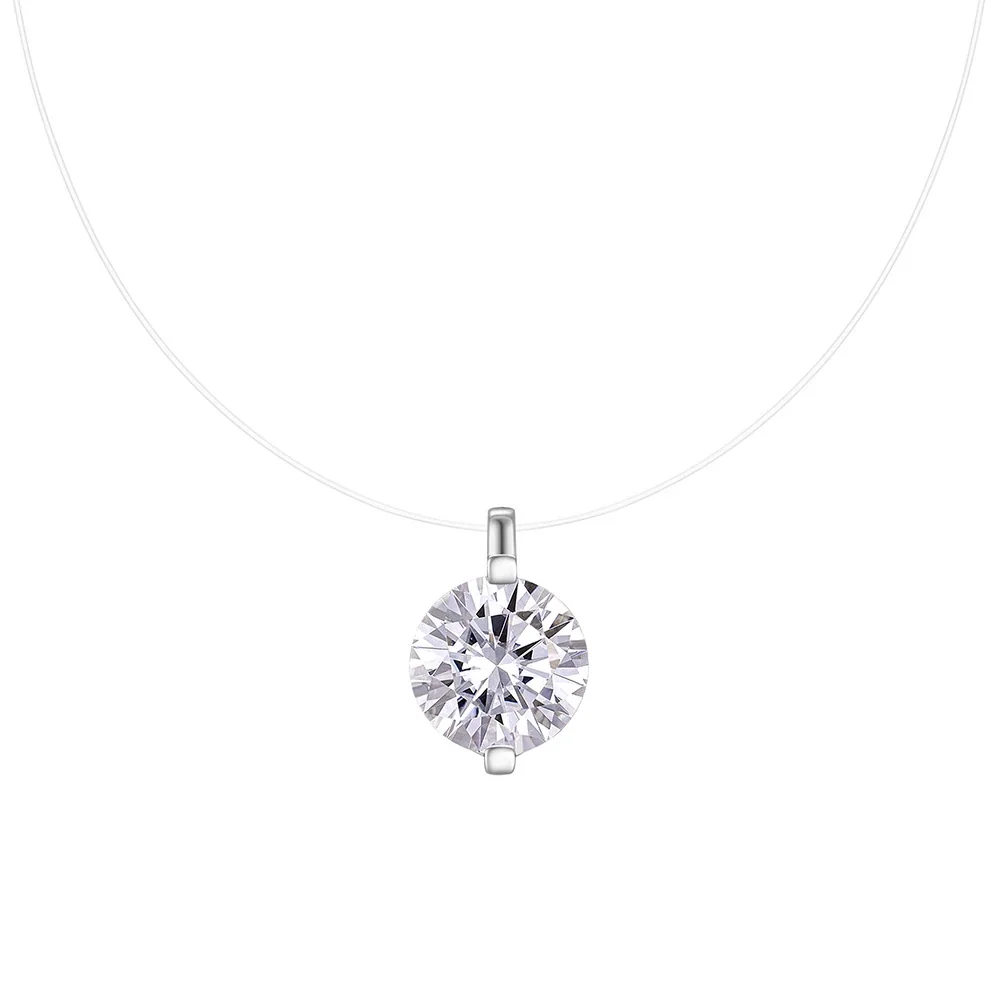Minimal 925 Sterling Silver Round Solitaire Fish Wire Necklace
