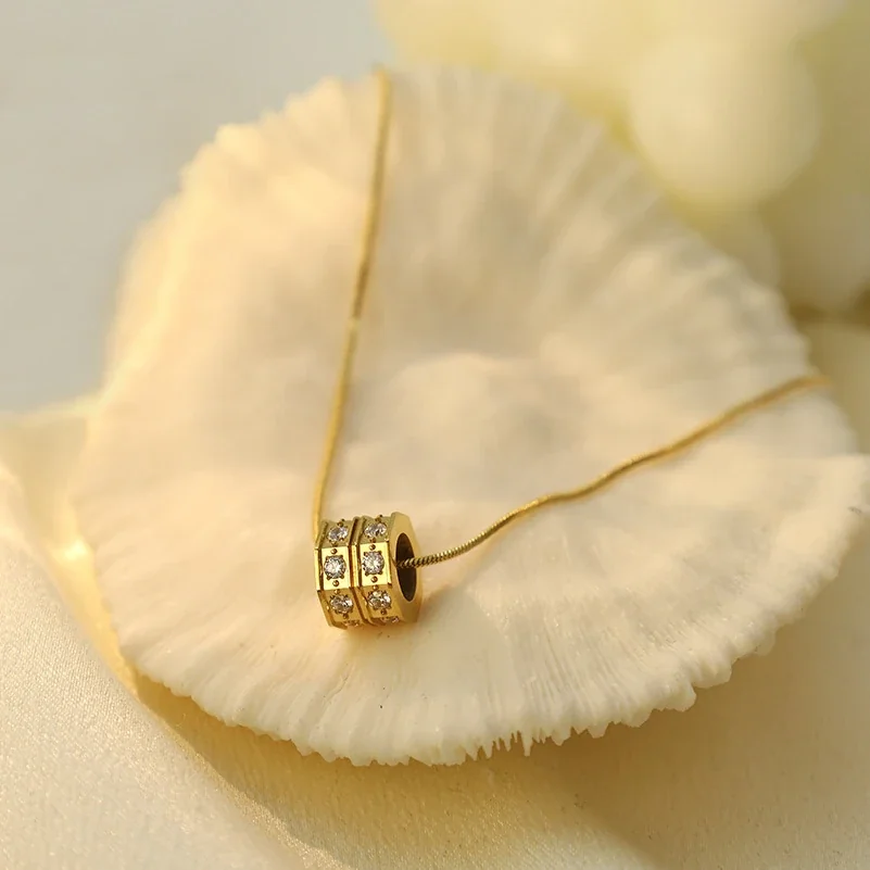 Elegant Crystal Barrel Stainless Steel Snake Necklace