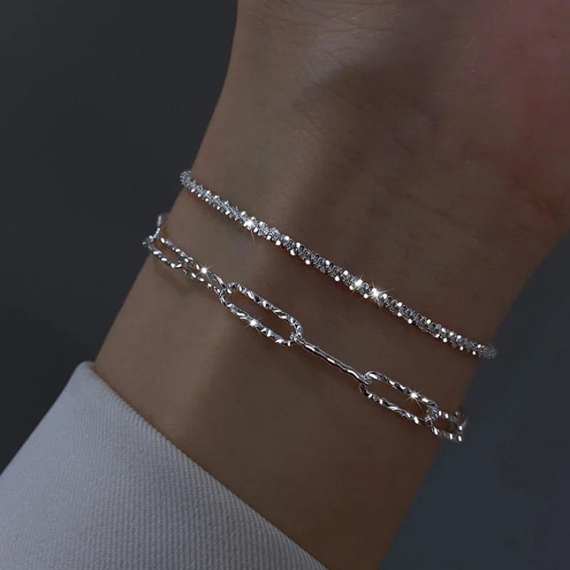 Textured Rectangular-Link 925 Sterling Silver Bracelet