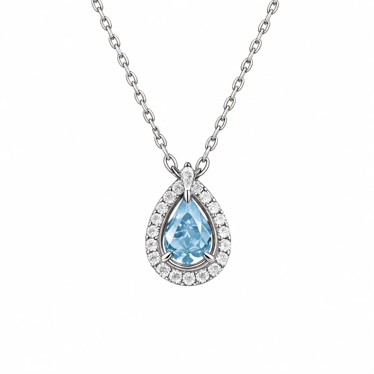 Teardrop Halo 925 Sterling Silver Cubic Zirconia Necklace