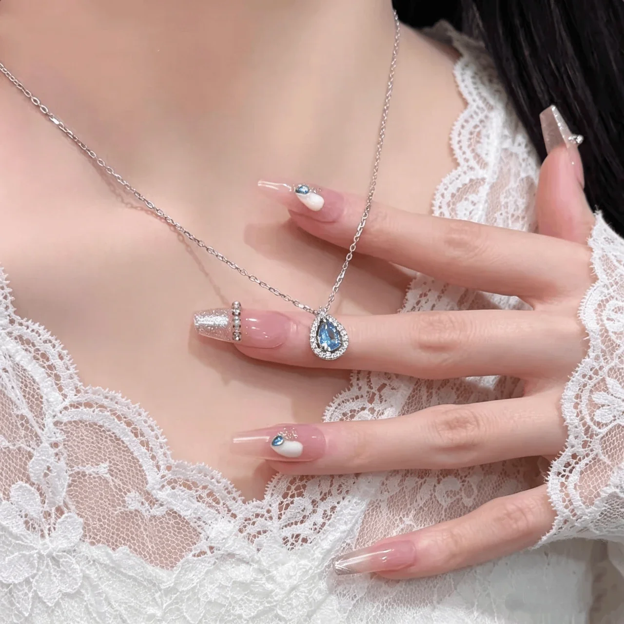 Teardrop Halo 925 Sterling Silver Cubic Zirconia Necklace