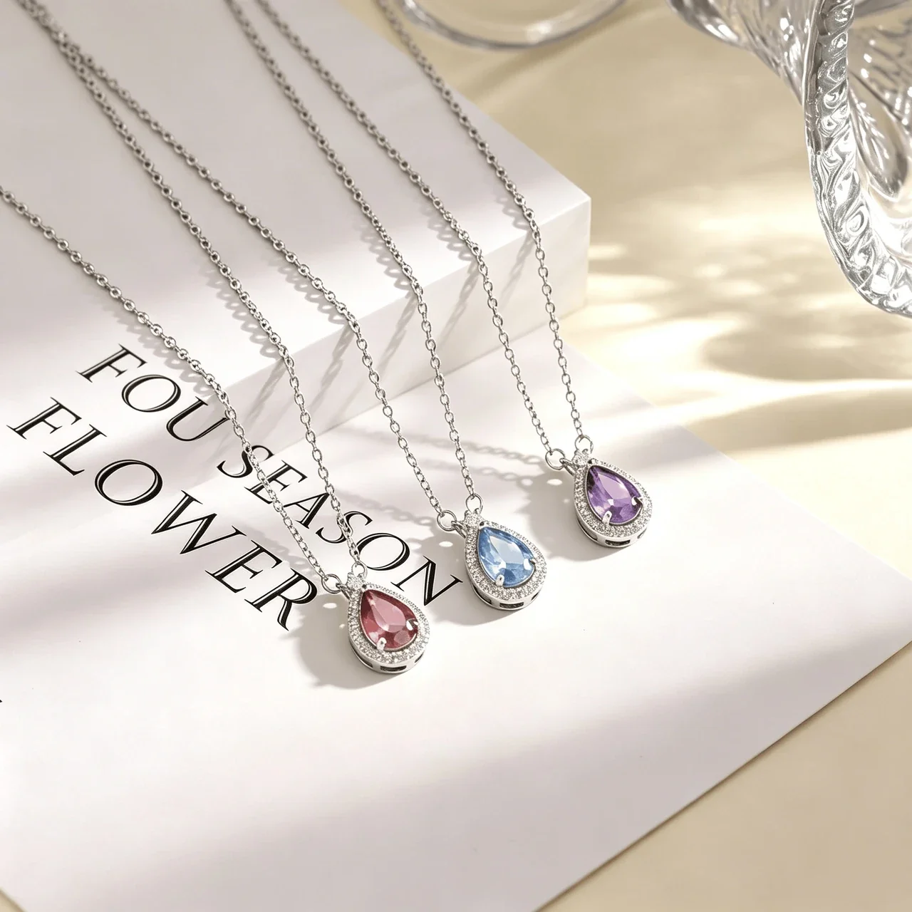 Teardrop Halo 925 Sterling Silver Cubic Zirconia Necklace