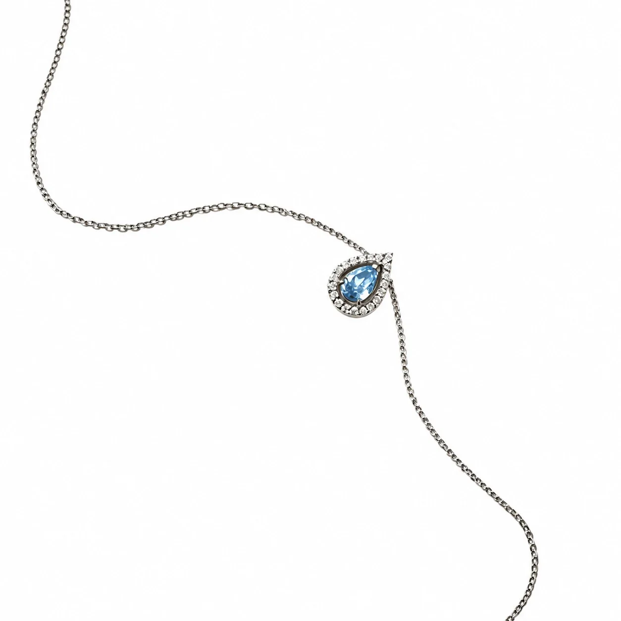 Teardrop Halo 925 Sterling Silver Cubic Zirconia Necklace