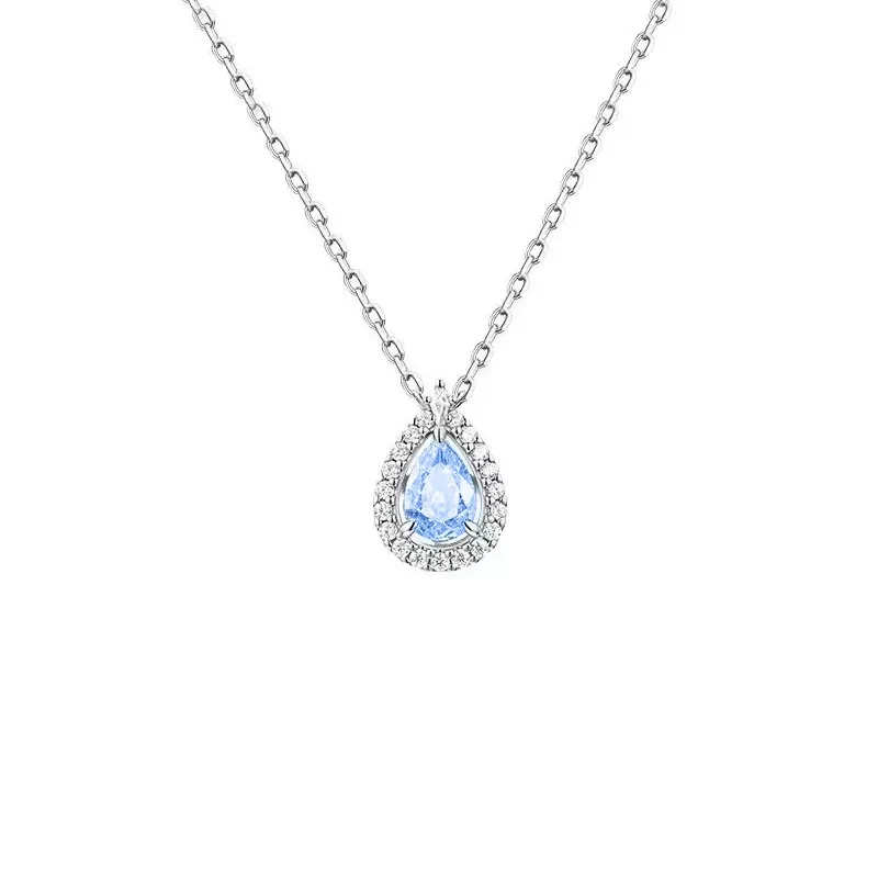 Teardrop Halo 925 Sterling Silver Cubic Zirconia Necklace