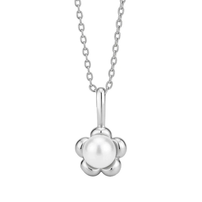 Petite Silver-Plated Flower Pearl Pendant Necklace