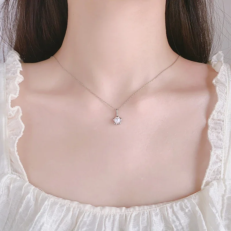 Petite Silver-Plated Flower Pearl Pendant Necklace