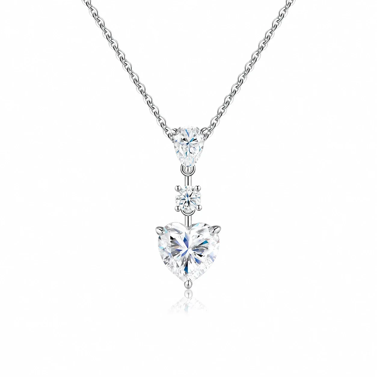 Romantic 925 Sterling Silver Heart Pear Round Pendant Necklace