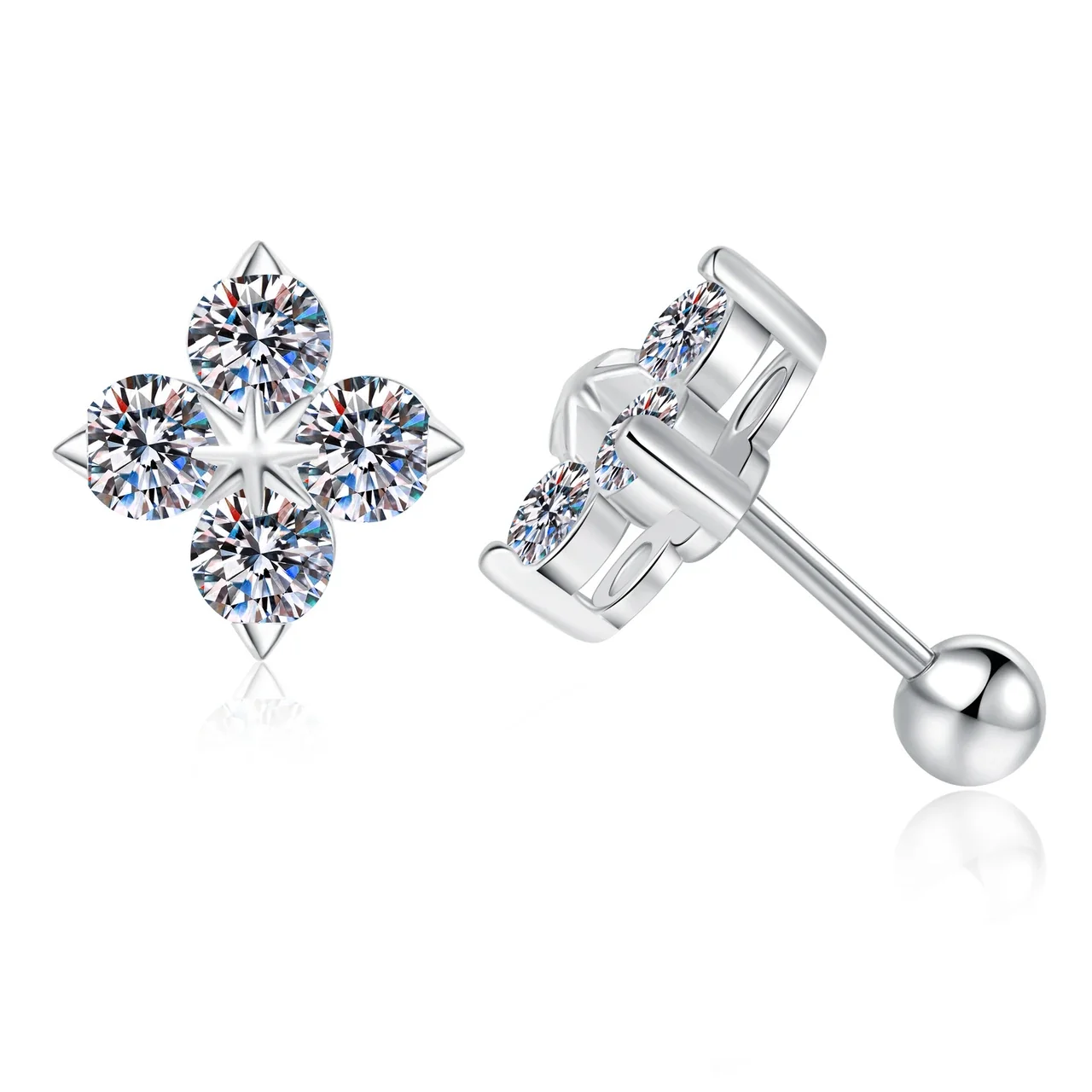 Petite Clover 925 Sterling Silver Four Round Moissanite Stud Earrings