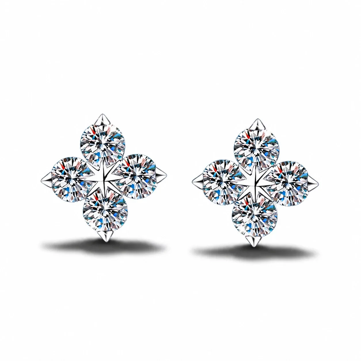 Petite Clover 925 Sterling Silver Four Round Moissanite Stud Earrings
