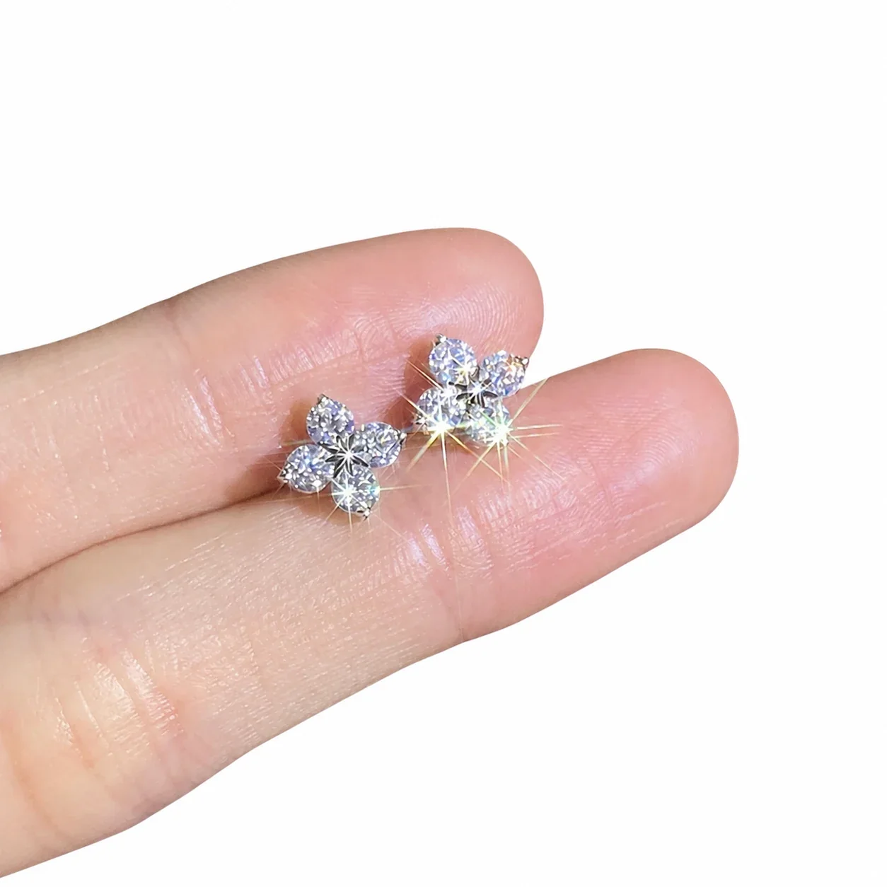 Petite Clover 925 Sterling Silver Four Round Moissanite Stud Earrings
