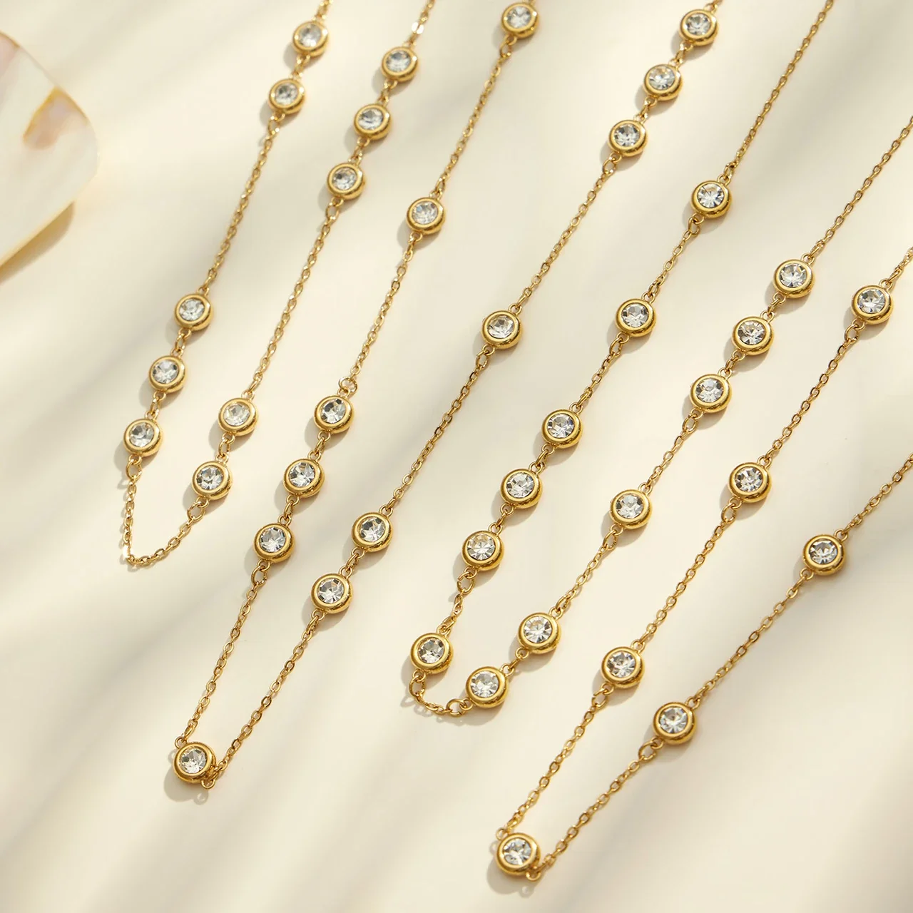 Refined 18K Gold-Plated Bezel CZ Station Necklace