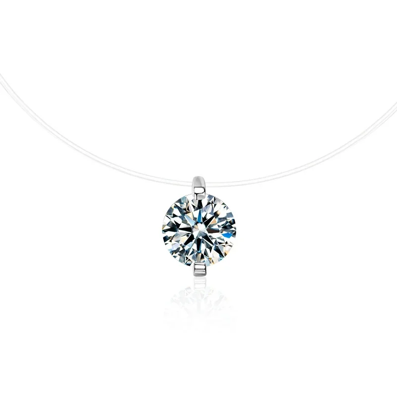 Dainty 925 Sterling Silver Round-Cut Clear-Cord Moissanite Necklace