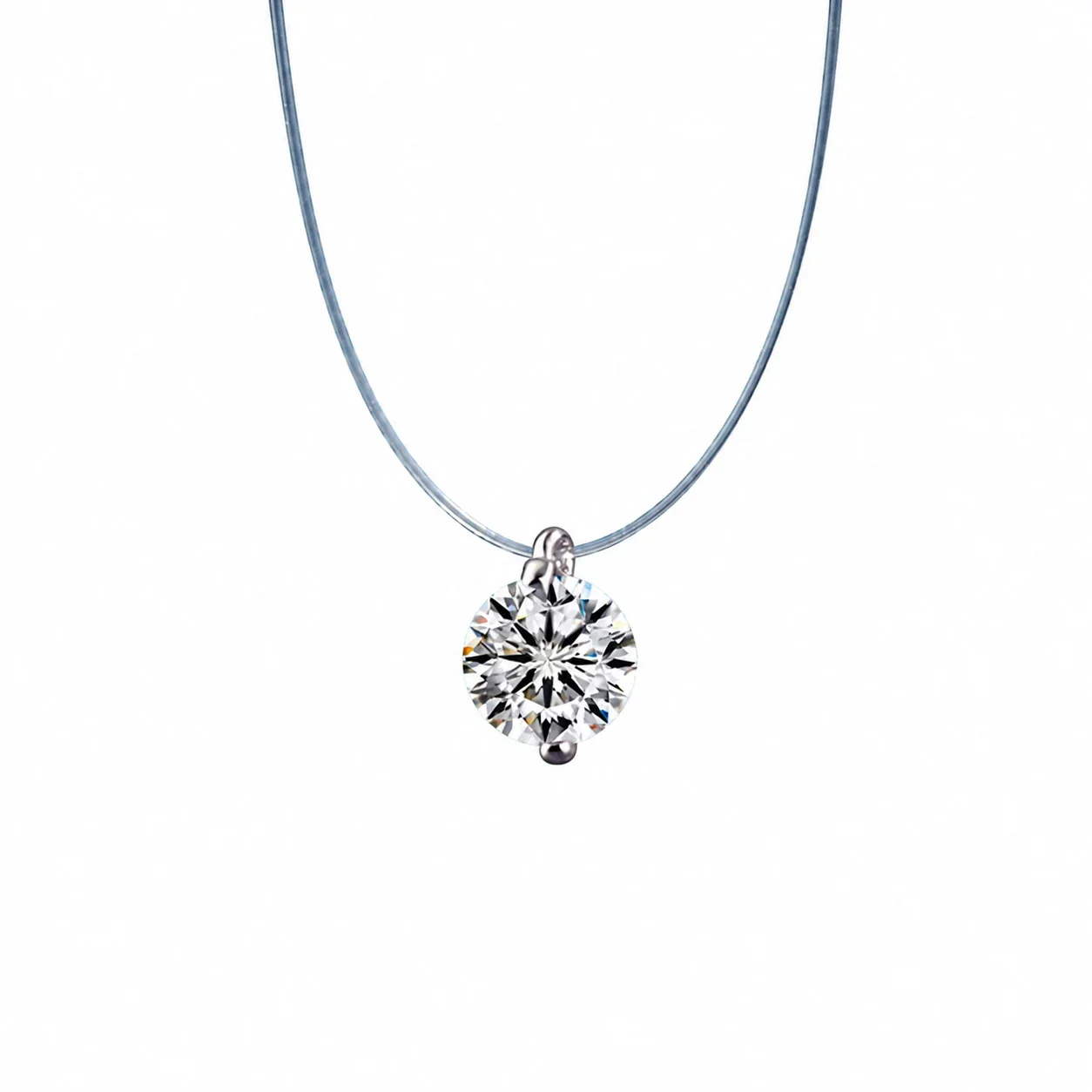 Dainty 925 Sterling Silver Round-Cut Clear-Cord Necklace