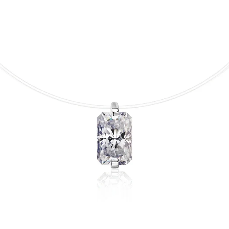 Dainty 925 Sterling Silver Round-Cut Clear-Cord Necklace - Radiant-Cut Silver