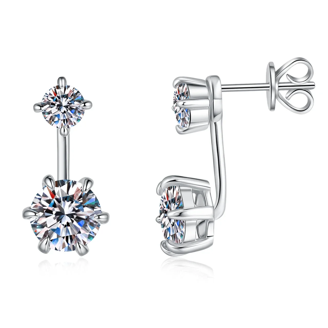 Delicate Double Round Moissanite 925 Sterling Silver Earrings