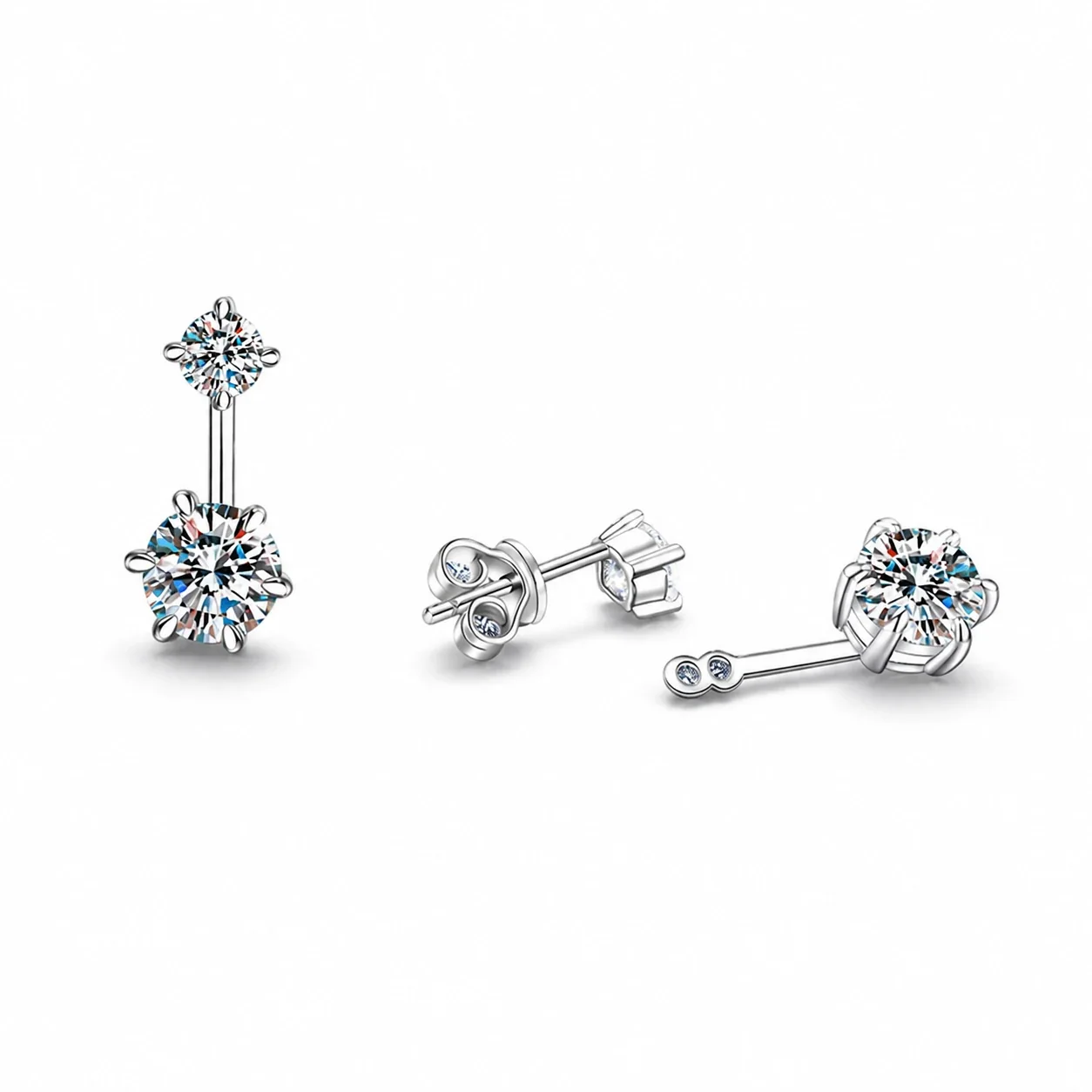 Delicate Double Round Moissanite 925 Sterling Silver Earrings