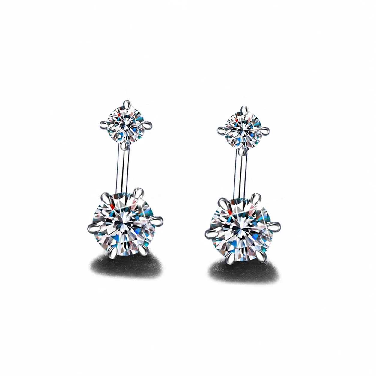 Delicate Double Round Moissanite 925 Sterling Silver Earrings