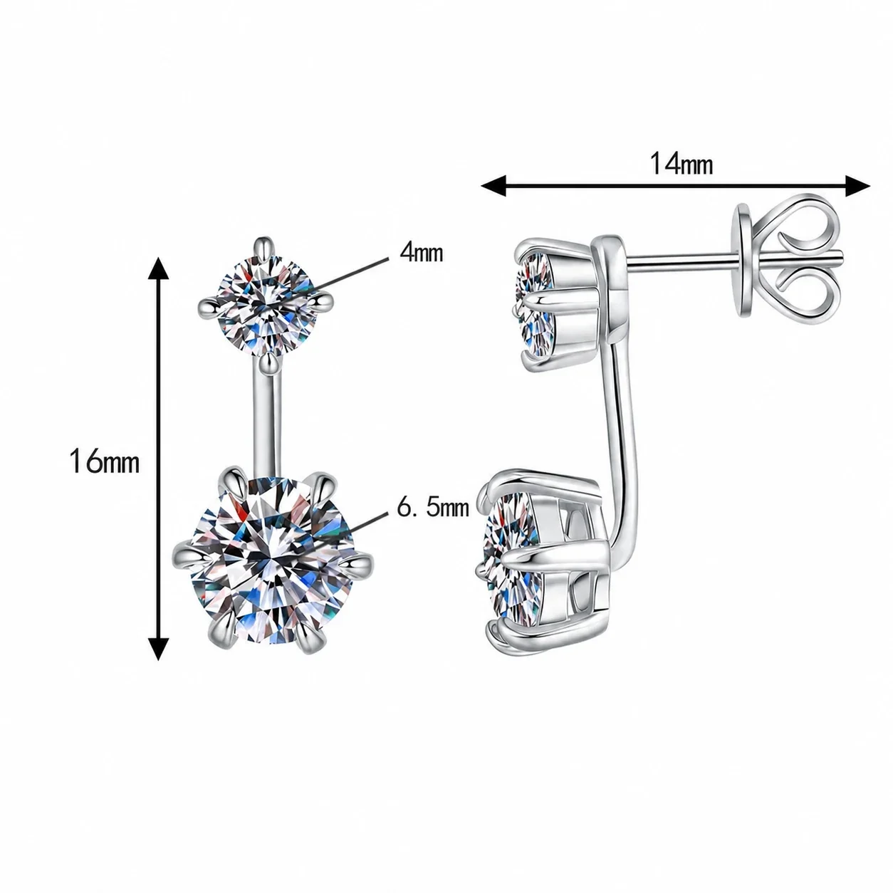 Delicate Double Round Moissanite 925 Sterling Silver Earrings - Moissanite