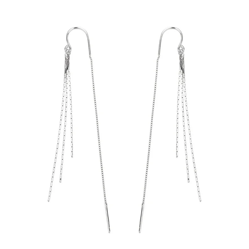 Delicate 925 Sterling Silver Triple Tassel Threader Earrings
