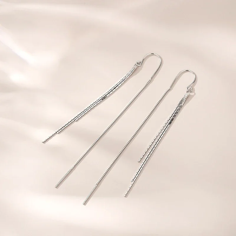 Delicate 925 Sterling Silver Triple Tassel Threader Earrings