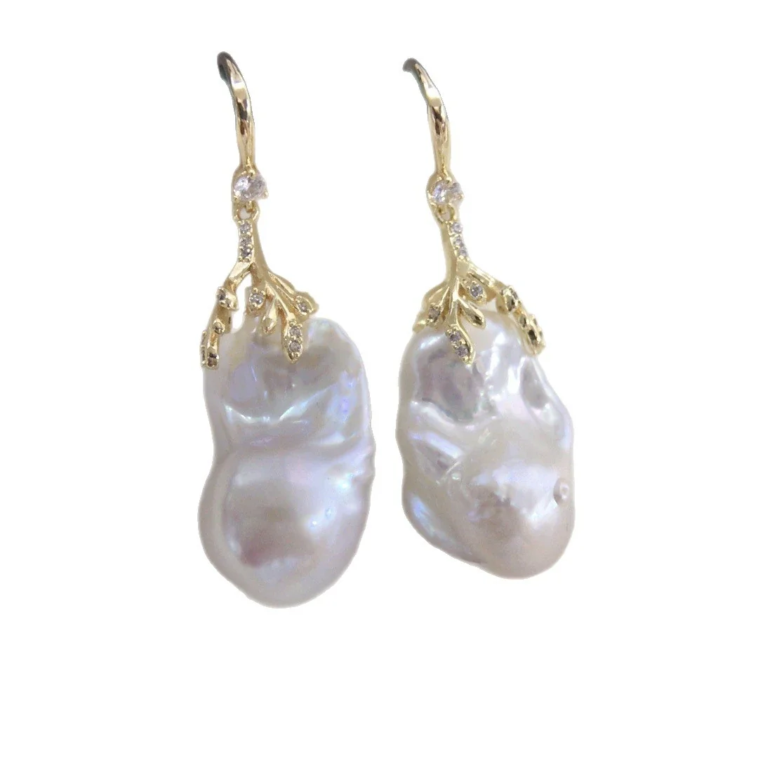 Lustrous Baroque Drop Freshwater Pearl Leaf Earrings