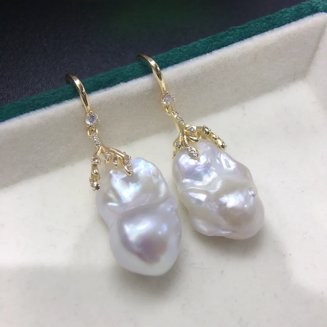 Lustrous Baroque Drop Freshwater Pearl Leaf Earrings