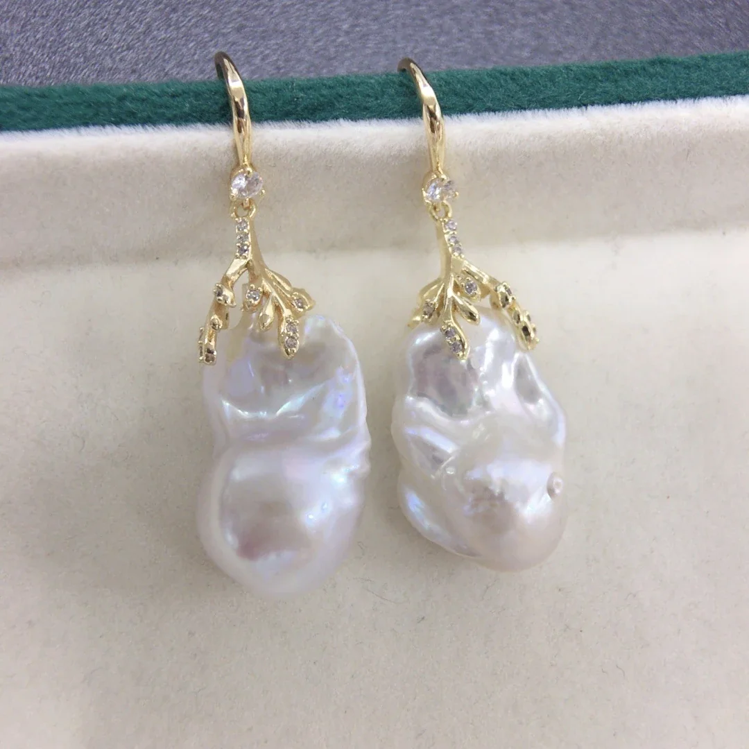 Lustrous Baroque Drop Freshwater Pearl Leaf Earrings