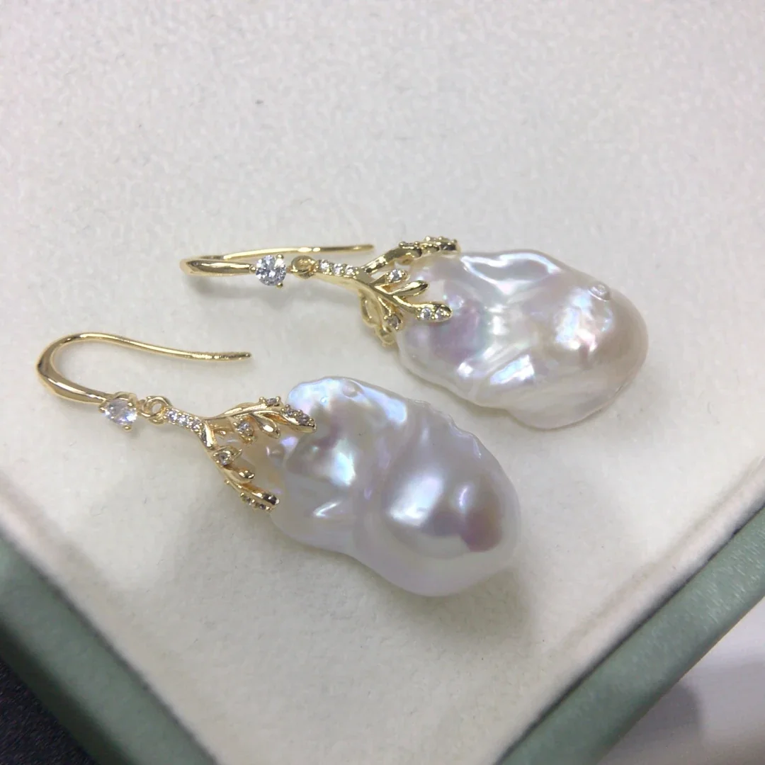 Lustrous Baroque Drop Freshwater Pearl Leaf Earrings