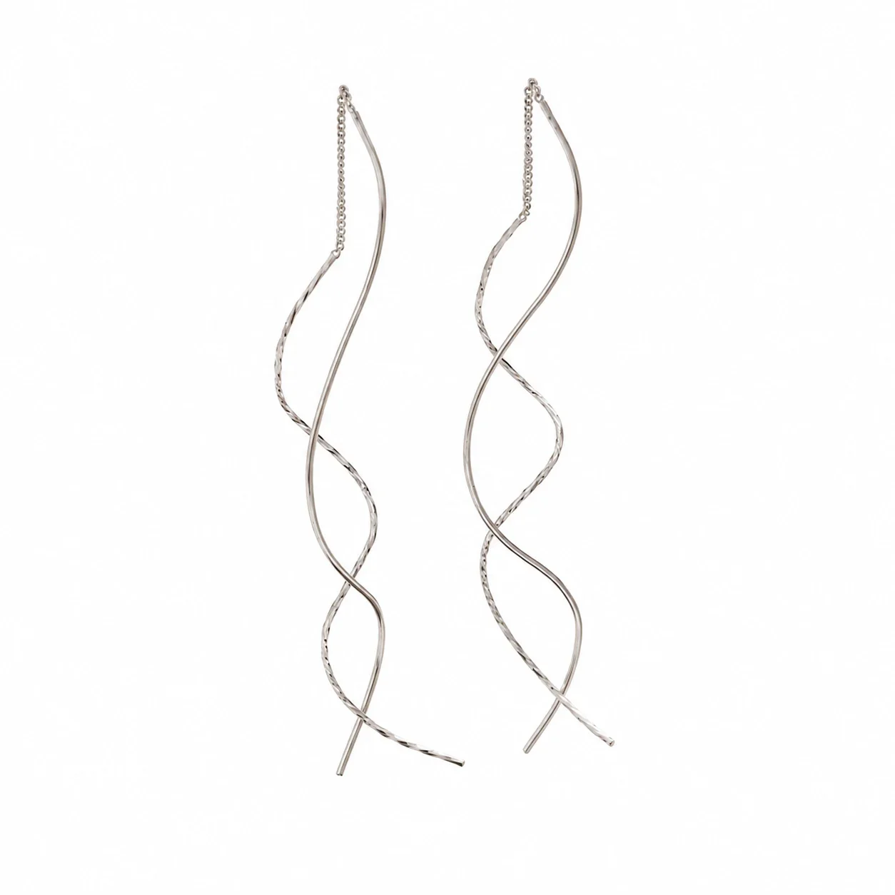 Sculptural 925 Sterling Silver Twisted Wave Threader Earrings