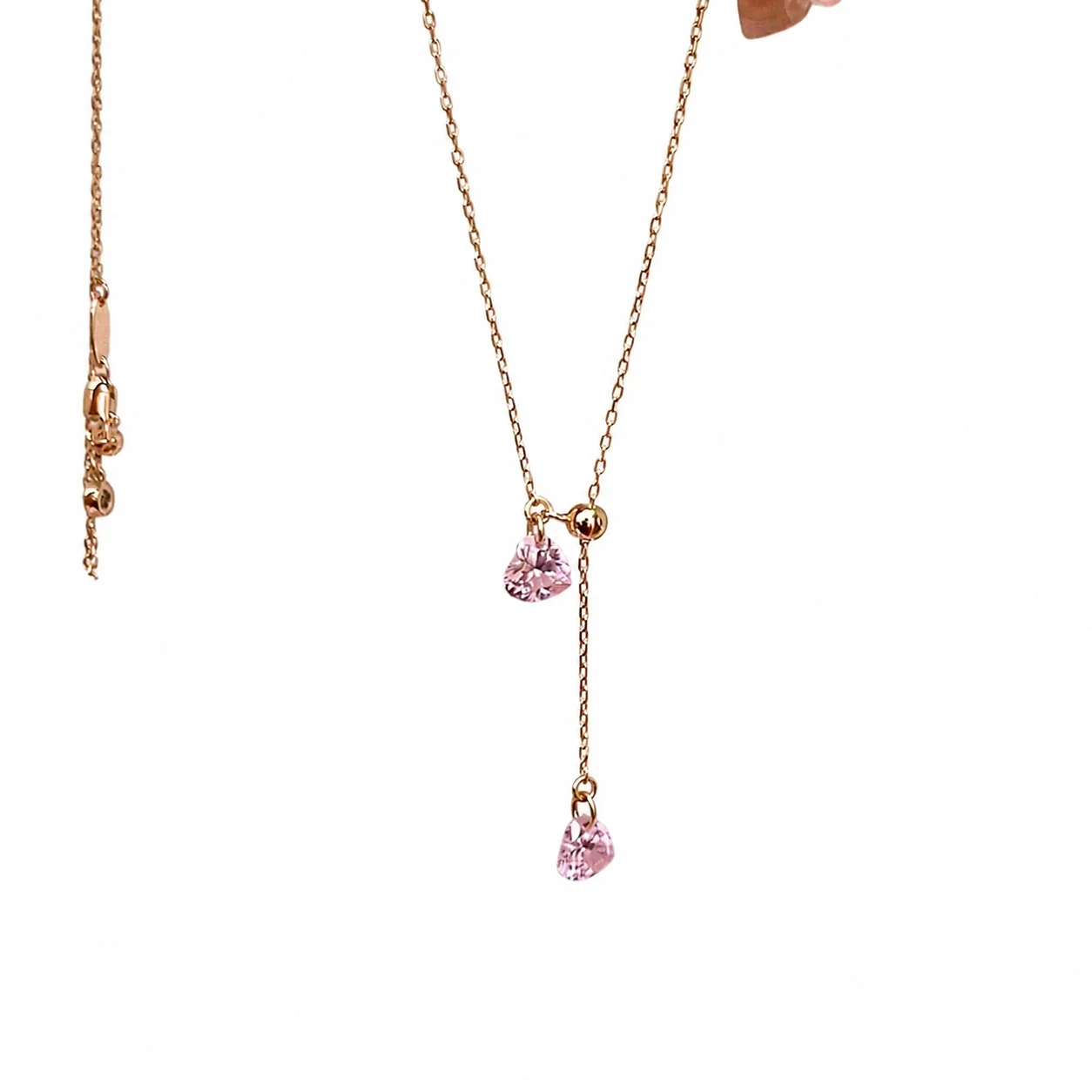 Delicate Rose Gold-Plated Pink Heart Lariat Copper Necklace