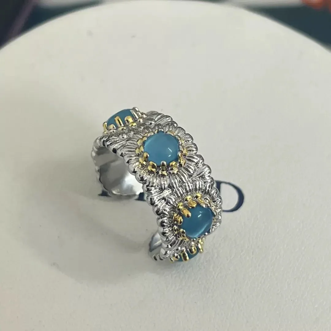 Ornate Two-Tone Copper Floral Cabochon Wide-Band Ring