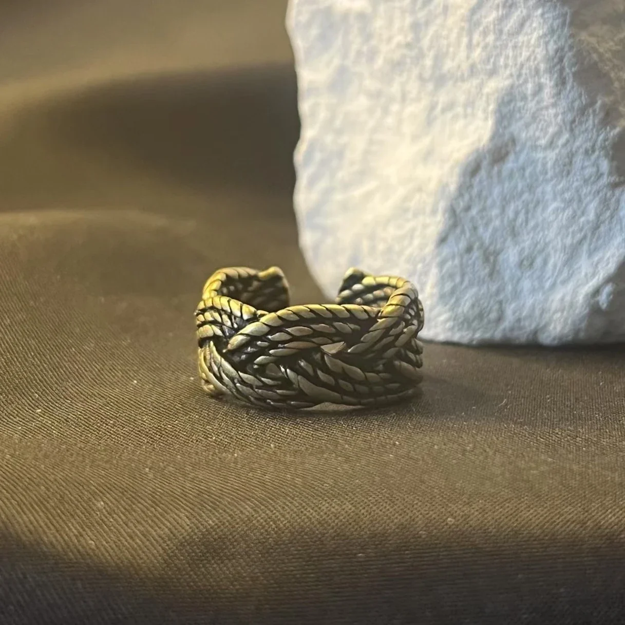 Antiqued Interwoven Braided Copper Open-Band Ring