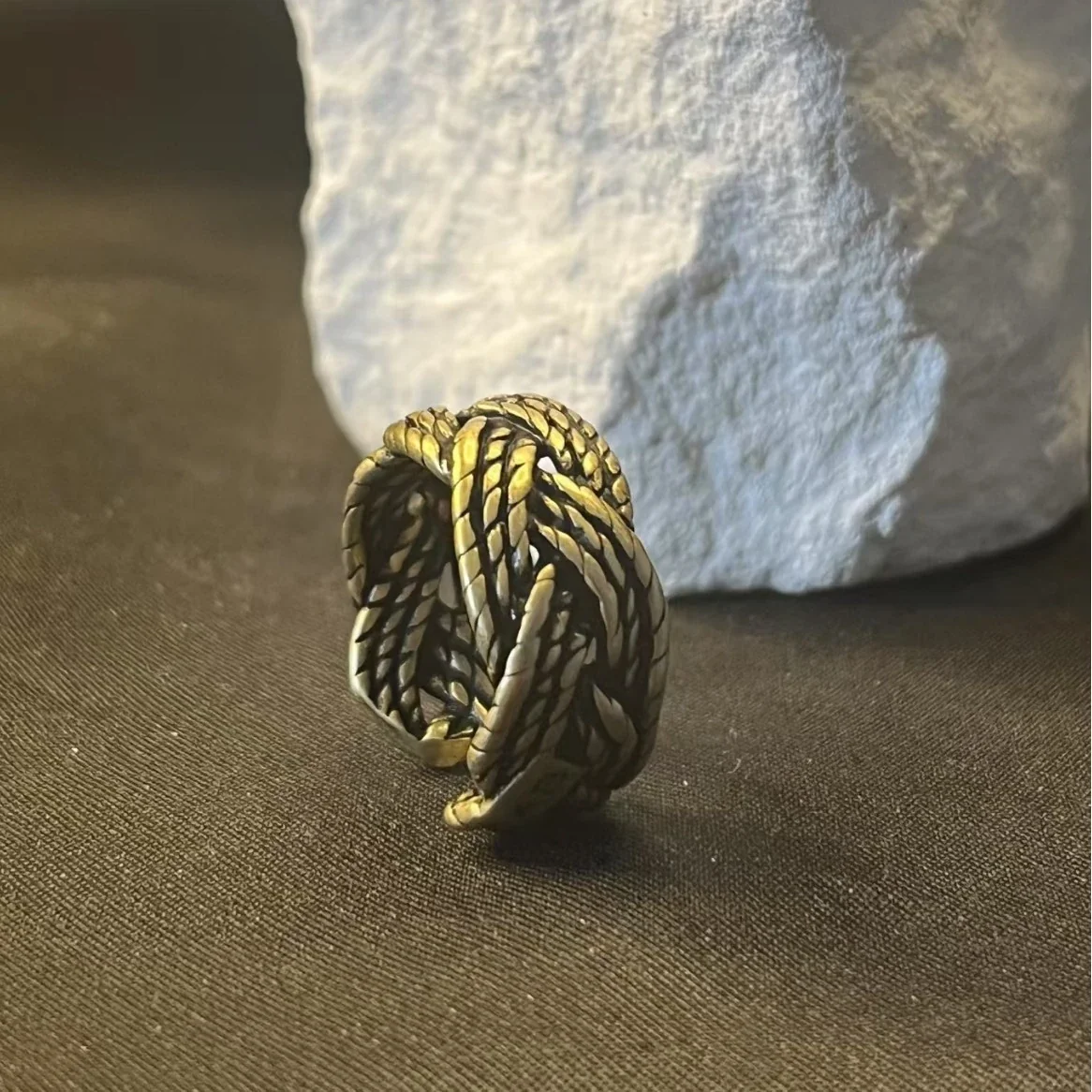 Antiqued Interwoven Braided Copper Open-Band Ring