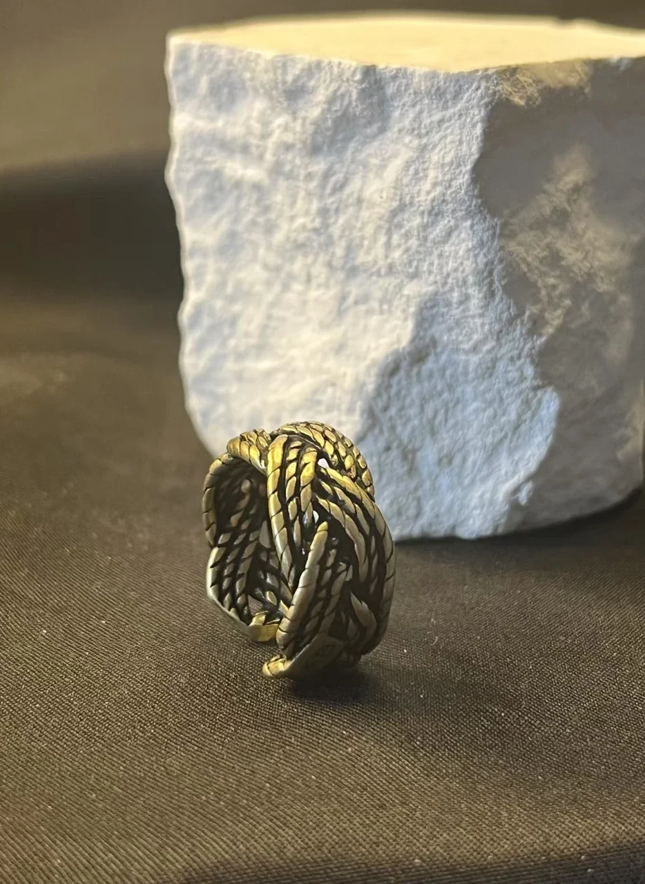 Antiqued Interwoven Braided Copper Open-Band Ring - Gold