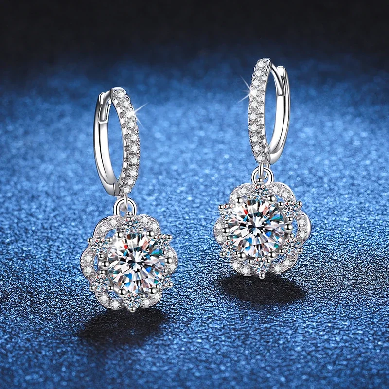 Floral Halo 925 Sterling Silver Pavé Hoop Drop Earrings