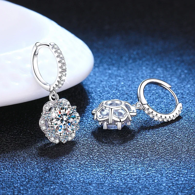 Floral Halo 925 Sterling Silver Pavé Hoop Drop Earrings