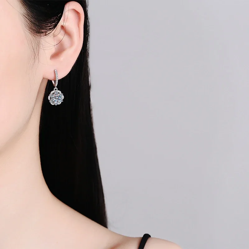 Floral Halo 925 Sterling Silver Pavé Hoop Drop Earrings