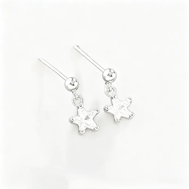 Celestial 925 Sterling Silver Prong-Set Star Drop Earrings